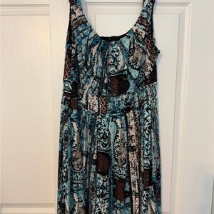 dressbarn Teal and Brown Patterned Maxi Dress